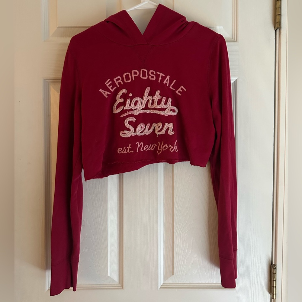Aeropostale Burgundy Cropped Hoodie